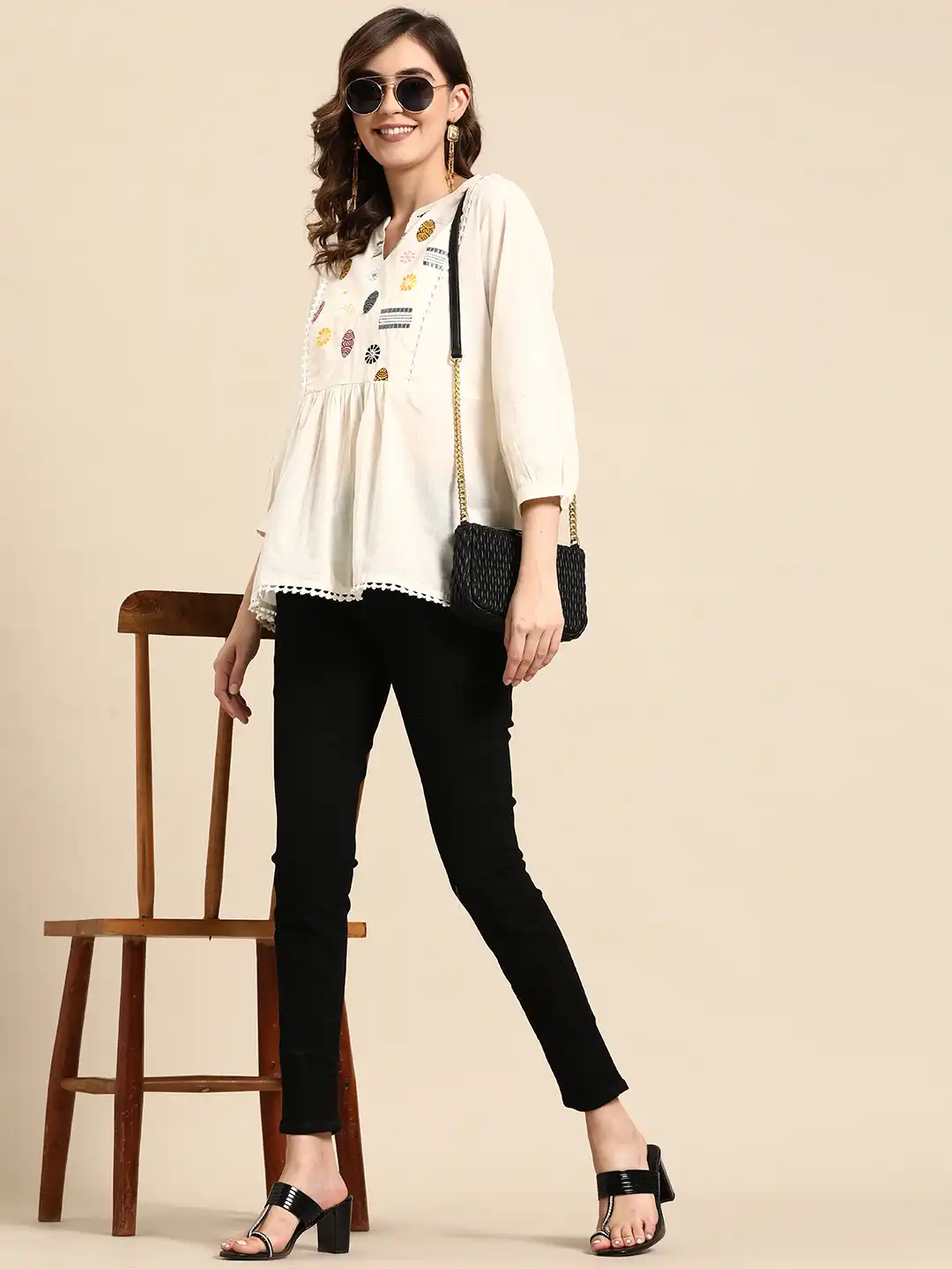 Ethnic Motifs Yoke Design Pure Cotton Short Kurti
